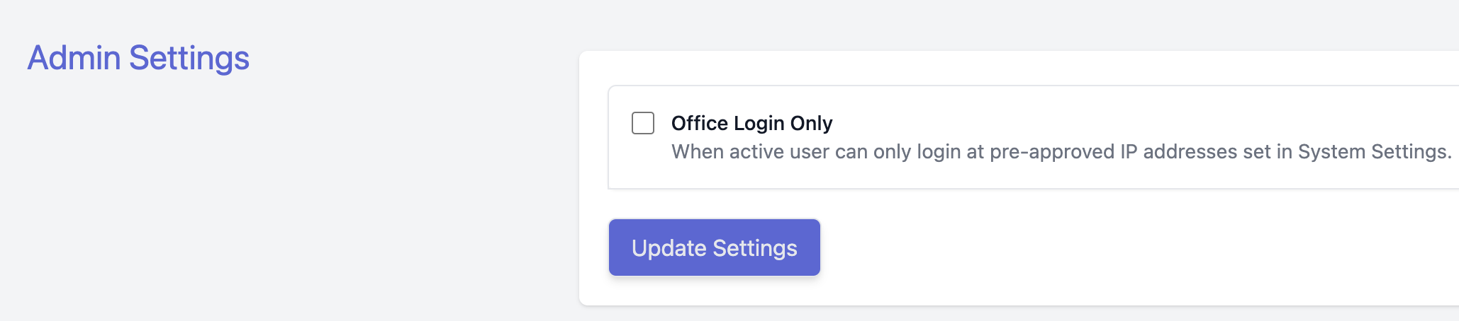 User Admin Settings